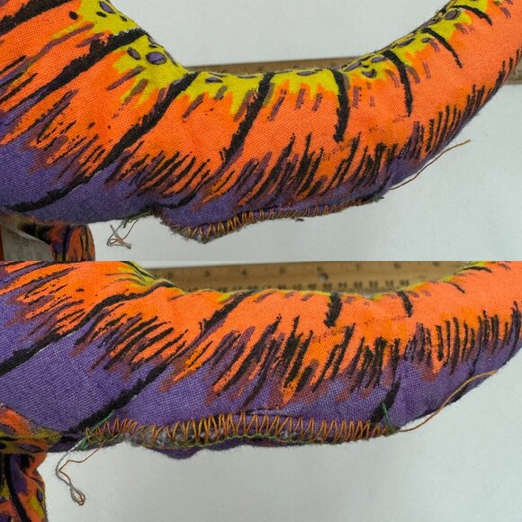 Vtg Play by Play Soft Plush Dinosaur Stuffed Animal Neon Orange Purple Black - Picture 7 of 11